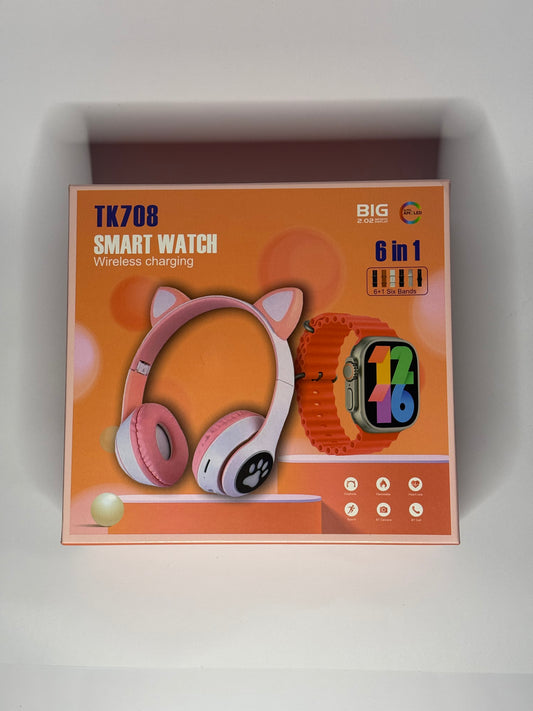 TK708 ( Kitty BT Headphones + Watch Ultra + 7 Straps )