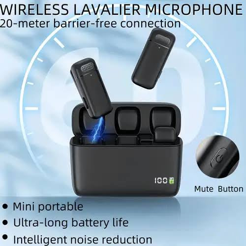 Wireless Lavalier Dual Microphone with Power Bank