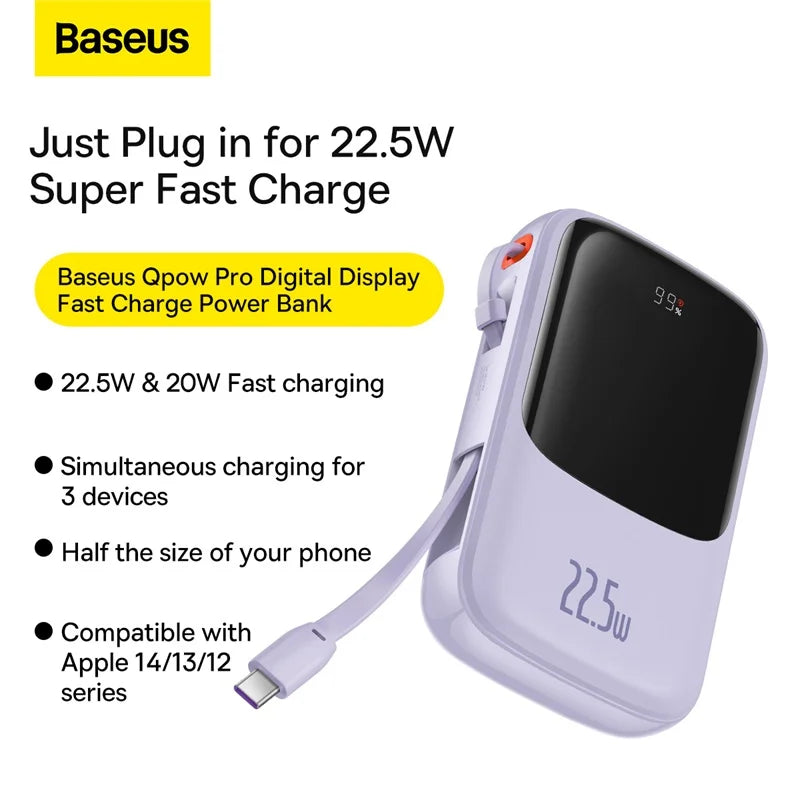 Baseus Qpow Pro+ Digital Display Fast Charge Power
Bank 20000mAh 22.5W Type-
C Edition