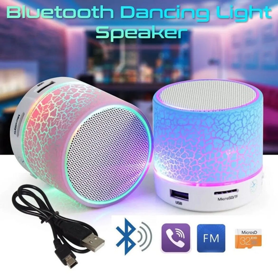 Mini Bluetooth Wireless Portable Speaker with LED Dancing Light & High Bass Sound